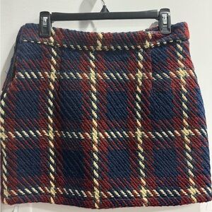 Plaid Knit Mini Skirt in Navy, Burgundy and Cream